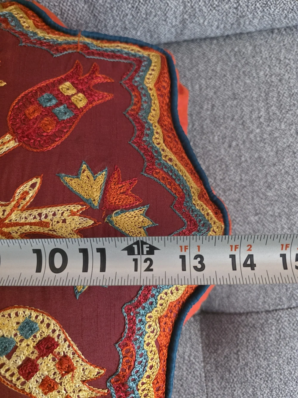 Vintage Red and Gold Embroidered Floral Accent Pillow